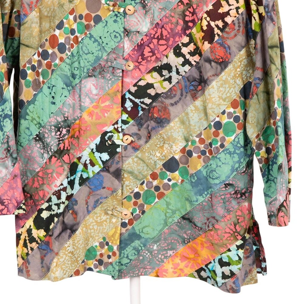 Boho Button Up Shirt Jacket L Diagonal Stripes Tie Dye Art to Wear Toggles Color - Picture 4 of 5